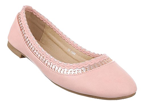 Damen-Schuhe Ballerinas | elegante Slipper mit Blockabsatz in Rosa und Größe 36 | Schuhcity24 | Strass Loafers
